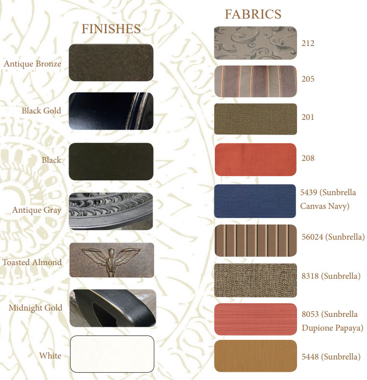 DWL Patio Furniture | Finishes and Fabrics